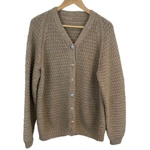 Handmade Chunky Knit Button Front Grandma Cardigan Sz S/M Beige Cat Lady Sweater
